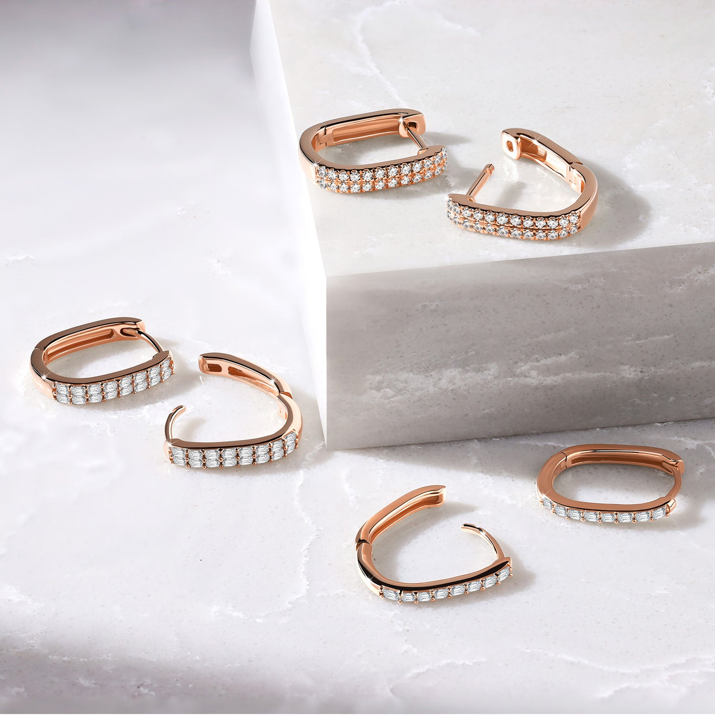 U Shape 2-Row Diamond Huggie Hoops