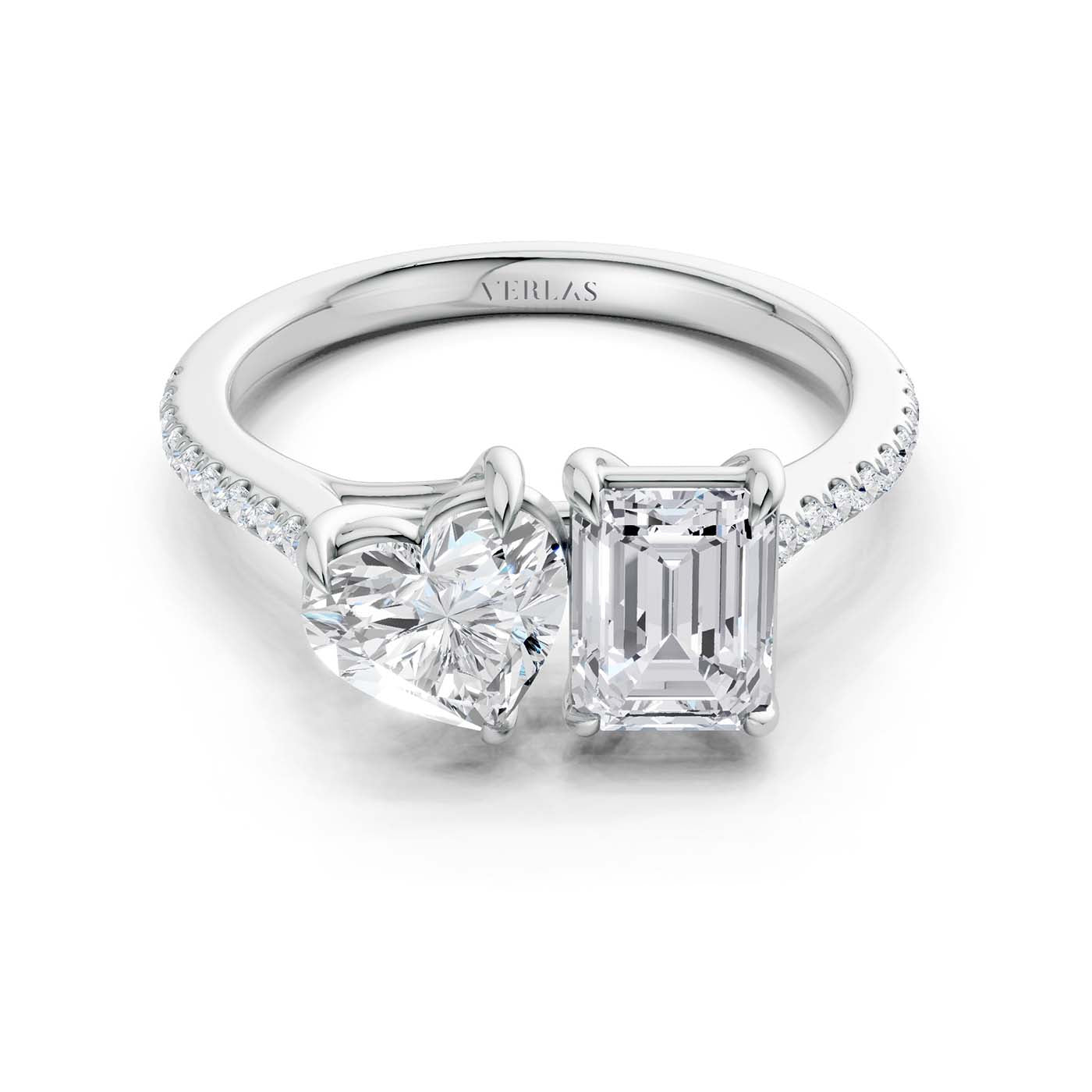 Heart Emerald Two Stone Diamond Ring – Verlas - Main Image