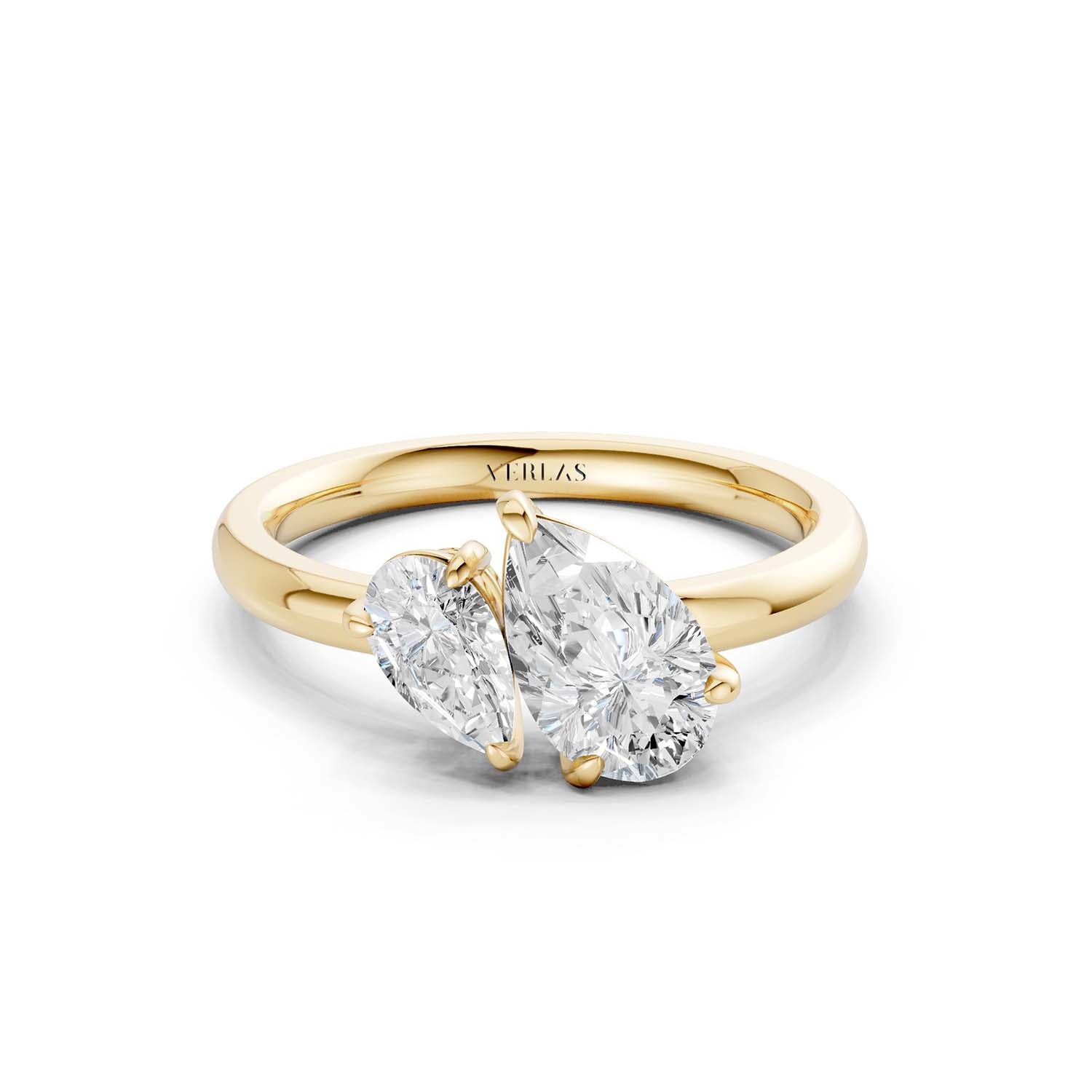 Asymmetrical Pear Diamond Two Stone Ring
