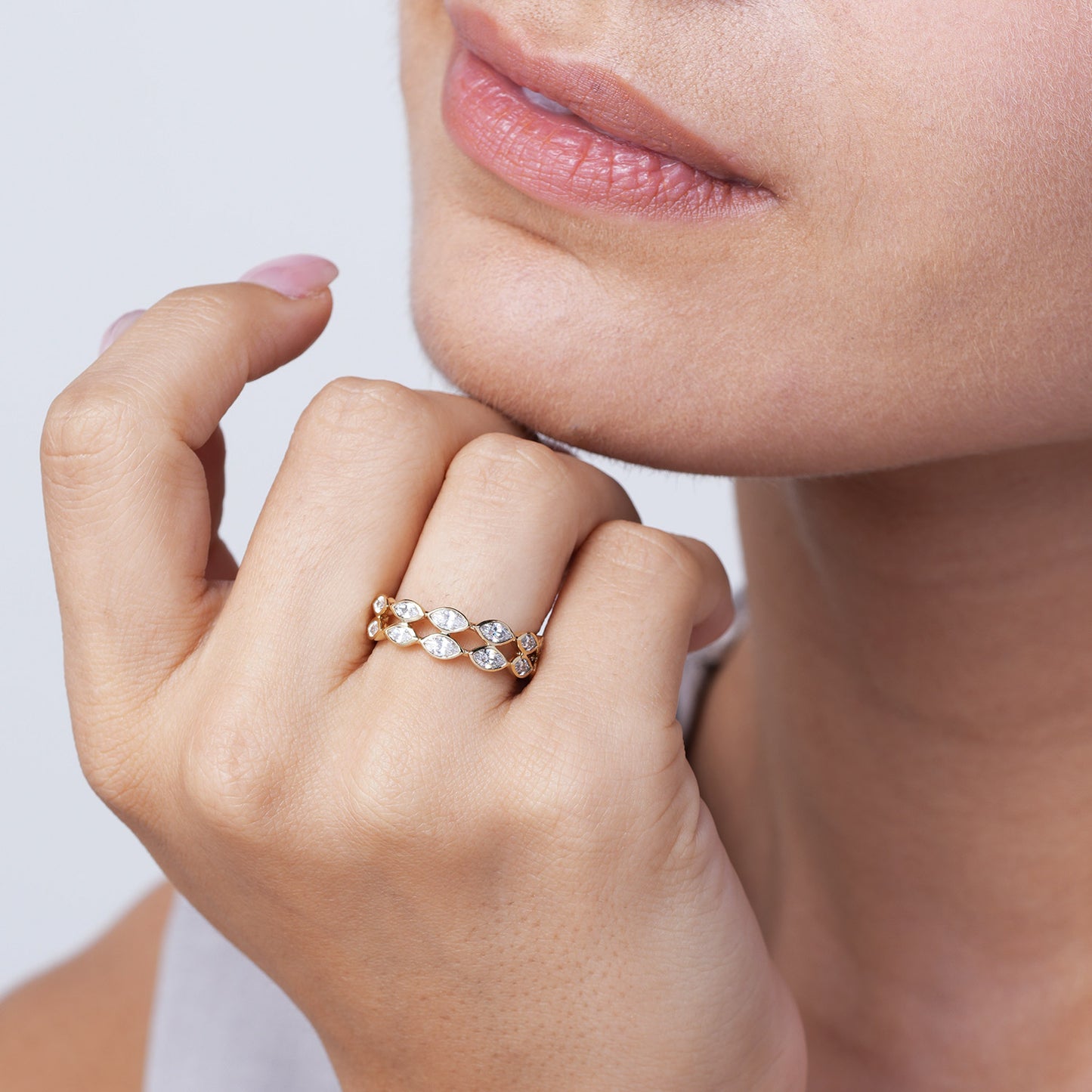 Two-Tier Marquise Bezel-Set Diamond Band