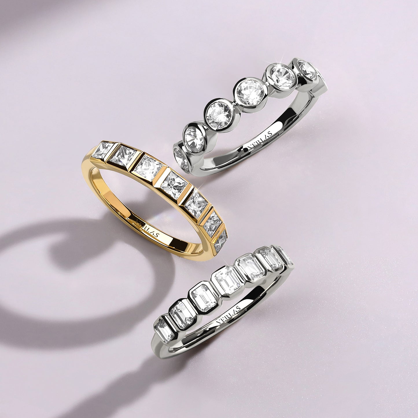 Emerald Bezel-Set Half-Eternity Diamond Band