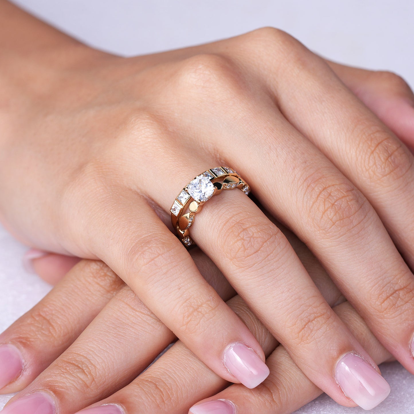 Cushion Hidden Halo Accent Diamond Ring