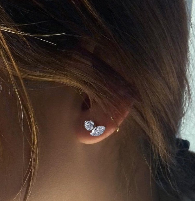 Round Marquise Diamond Two Stone Studs
