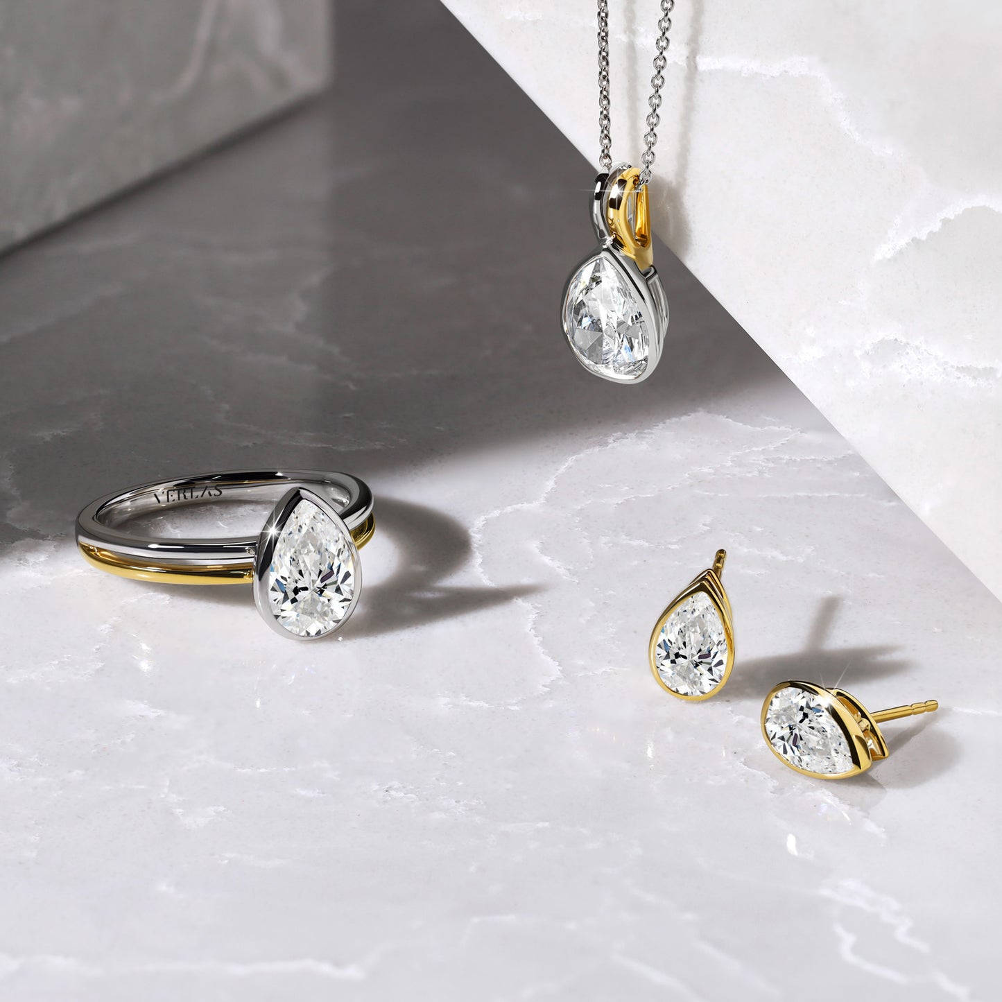 Coupled Pear Bezel Ring