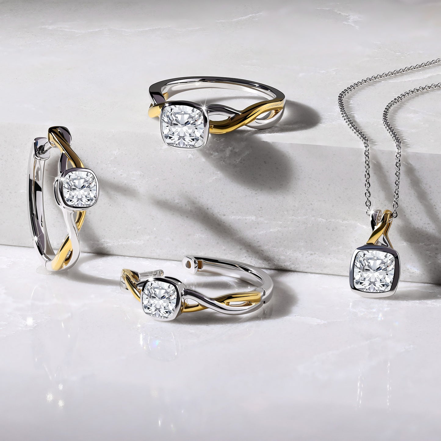 Twisted Bezel Emerald Diamond Ring