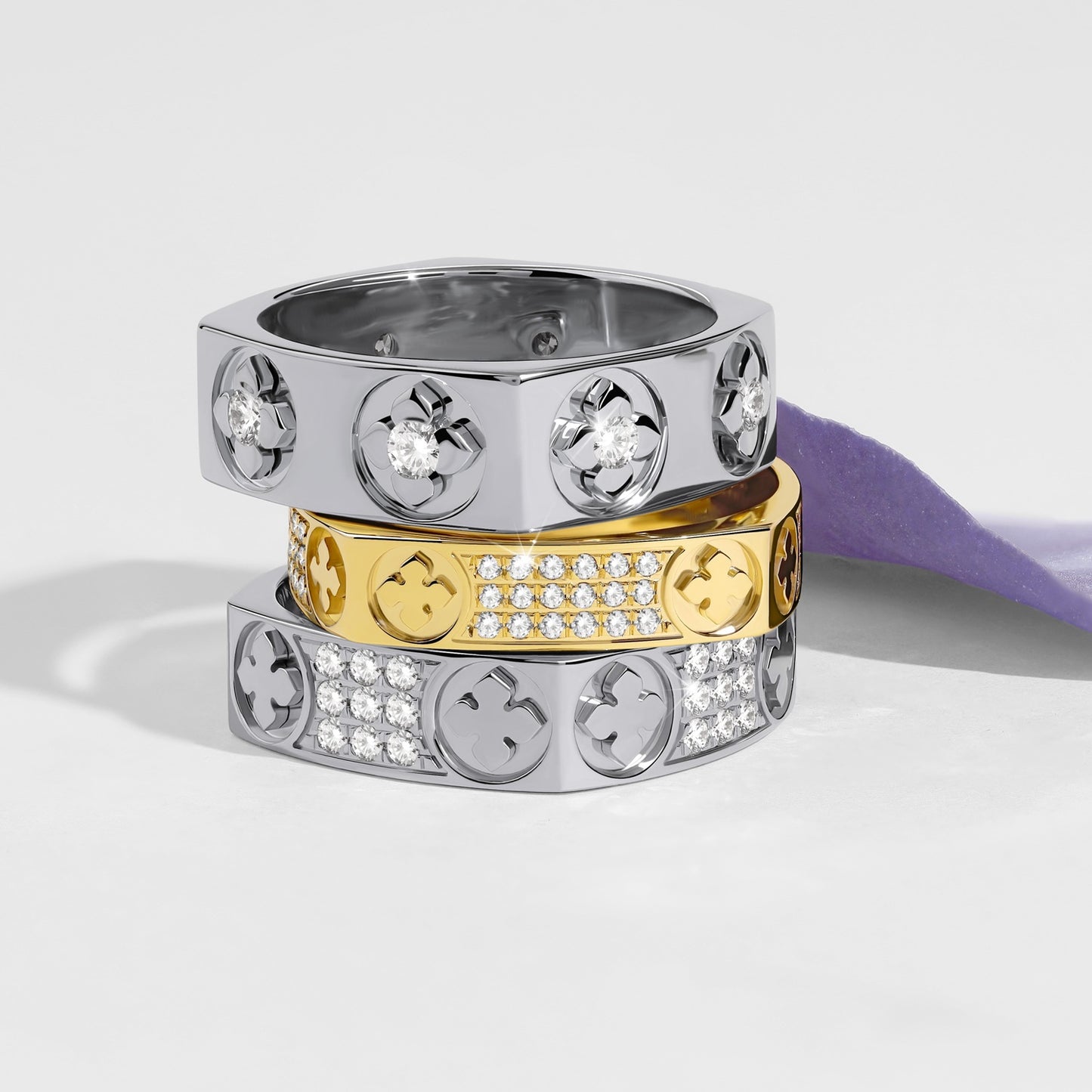 La Fleur 4mm 4-Diamond Rows Square Band