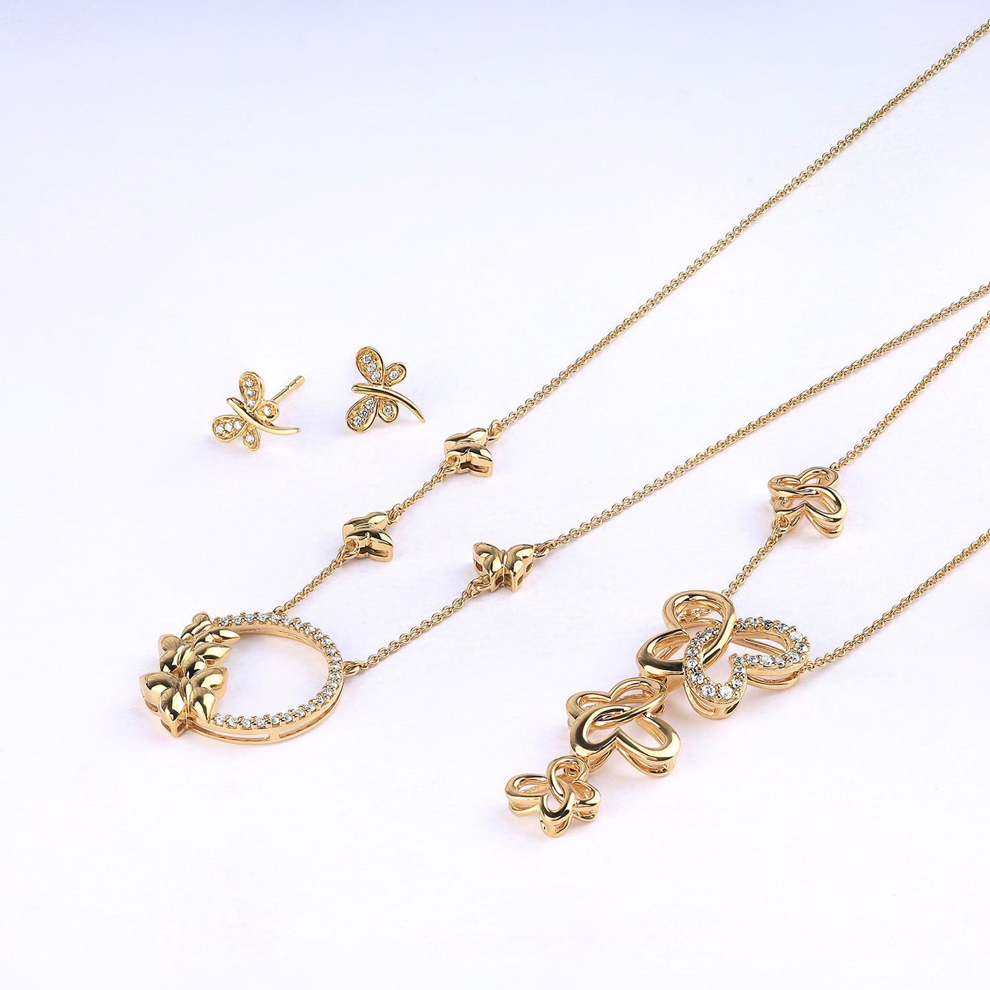Triple Butterfly Drop Necklace_Product Angle_Creative Image