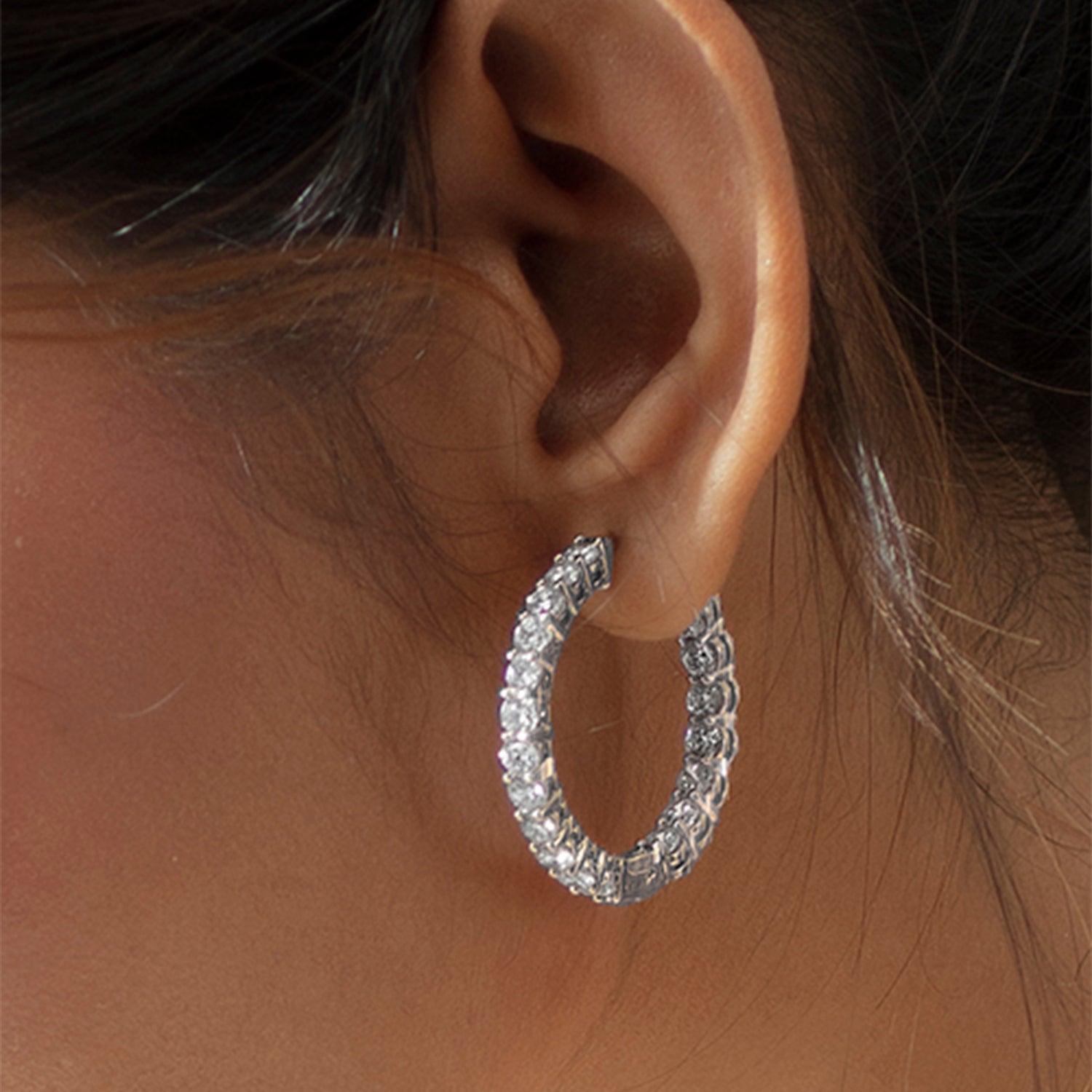 Atmos Diamond Charming Hoops_Product angle _Lifestyle Image