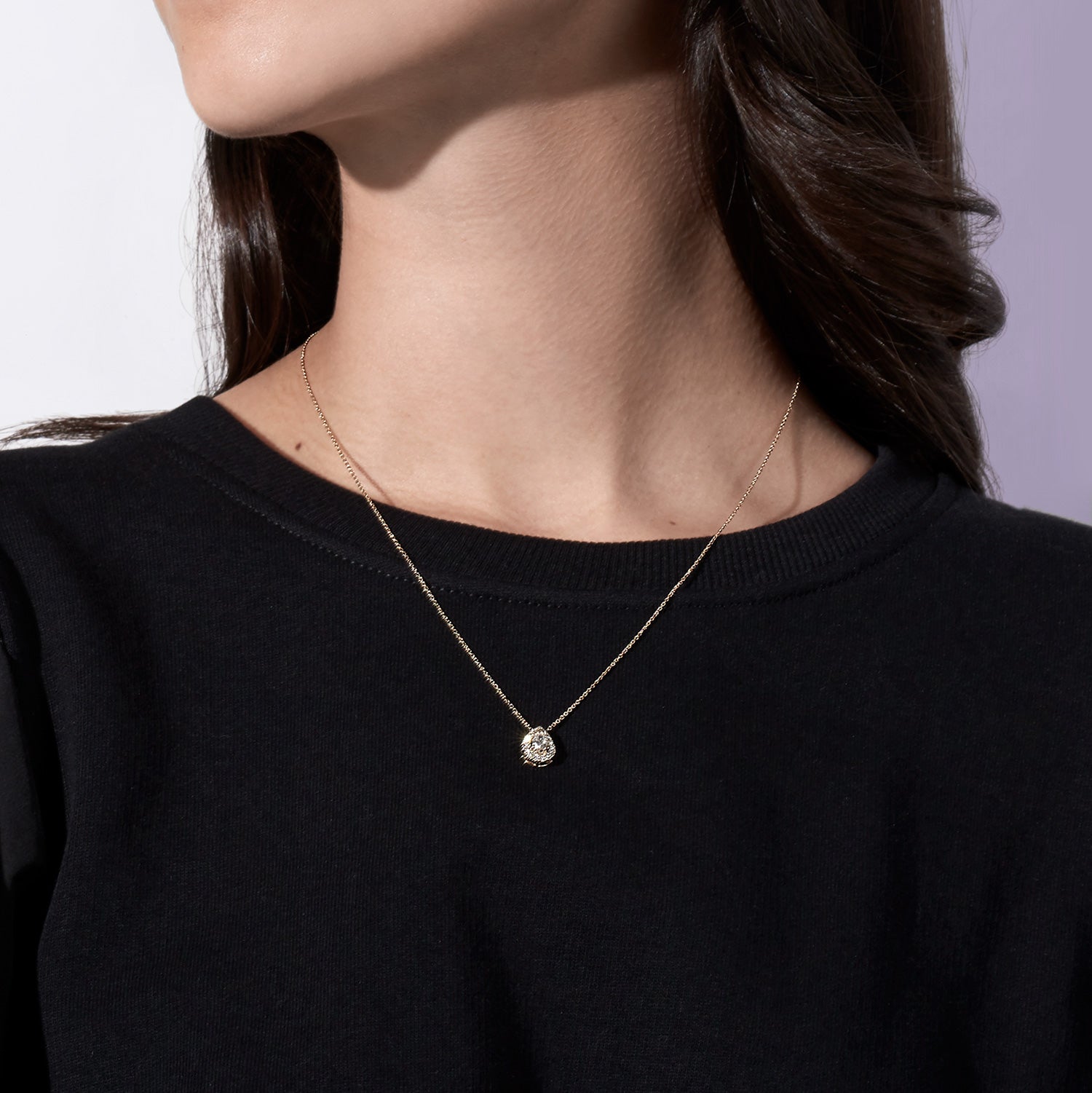 Dewdrop Halo Necklace_Product Angle_Lifestyle Image