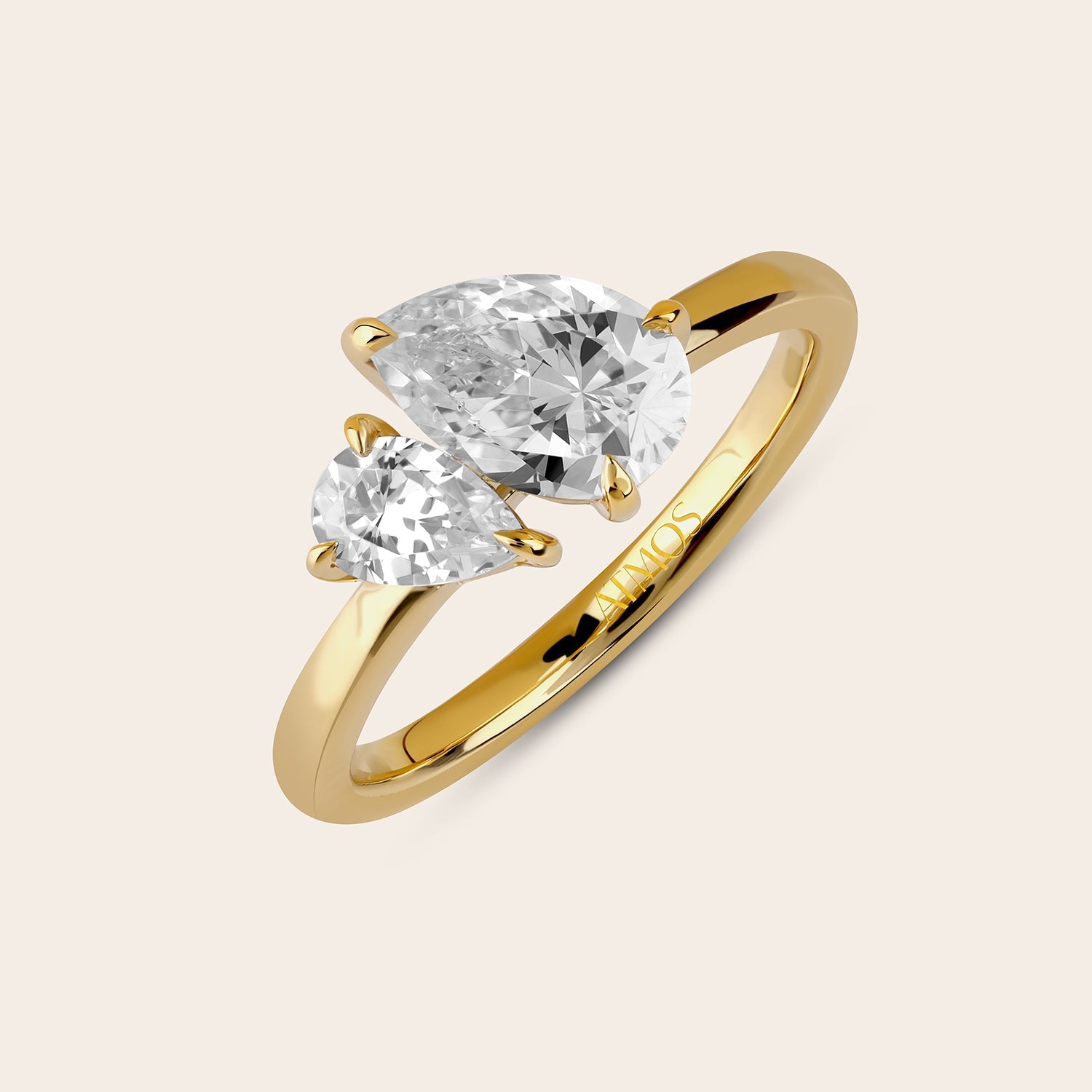 Atmos Asymmetrical Pear Diamond Two Stone Ring_Product Angle_Creative Image