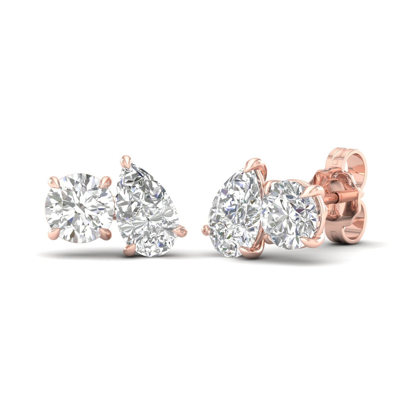 Atmos Round Pear Diamond Two Stone Studs_Product angle _2 - 2