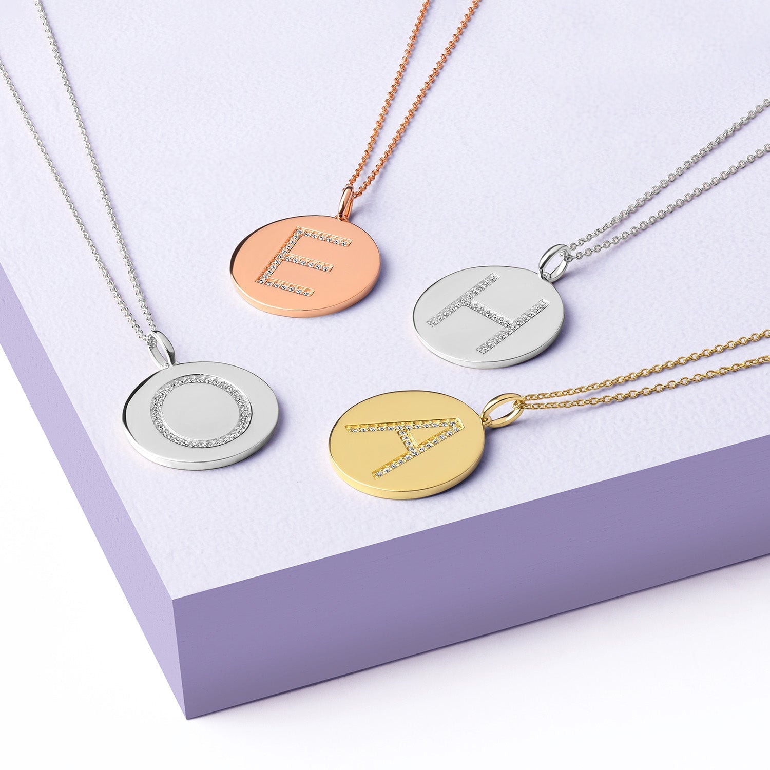 Diamond Initial Disc Necklace_Product Angle_Creative Image