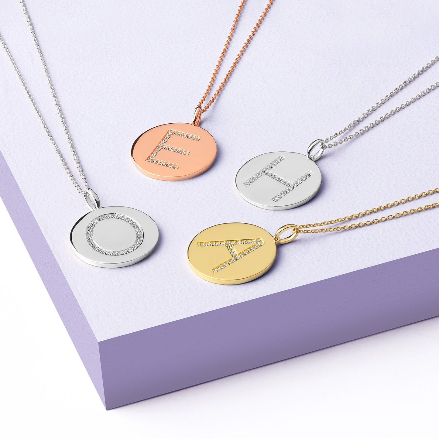 Diamond Initial Disc Necklace_Product Angle_Creative Image