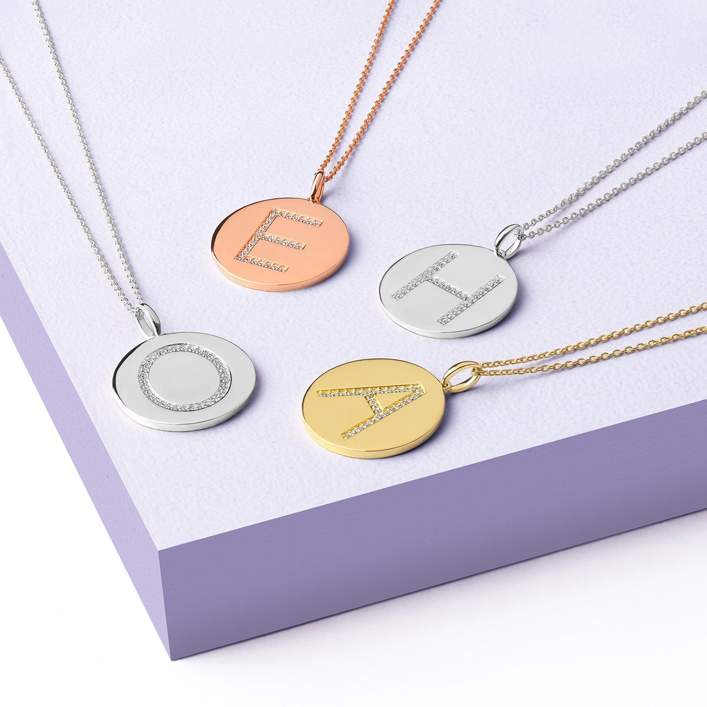 Diamond Initial Disc Necklace_Product Angle_Creative Image 