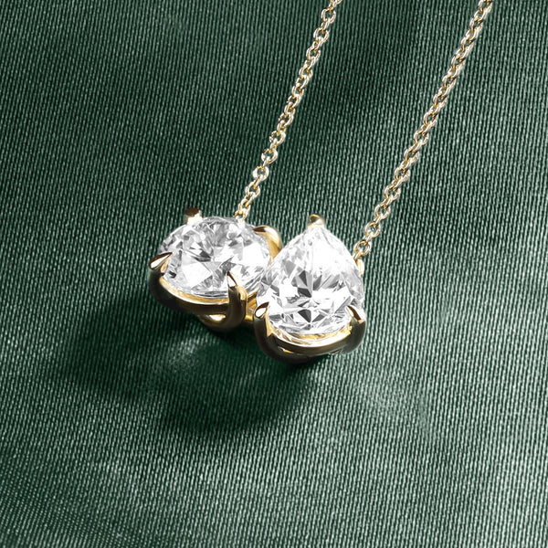 Round Pear Diamond Two-Stone Necklace