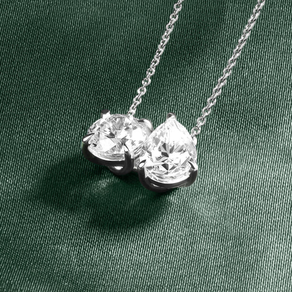 Round Pear Diamond Two-Stone Necklace