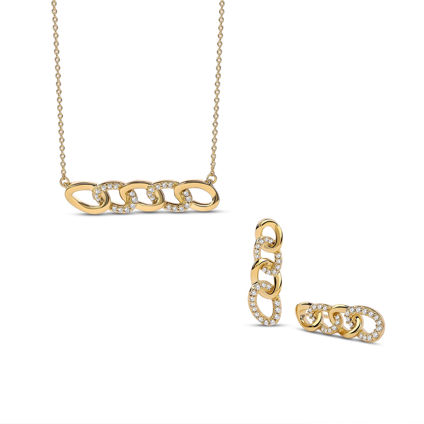 Alternating Diamond Cuban Link Drop Earrings