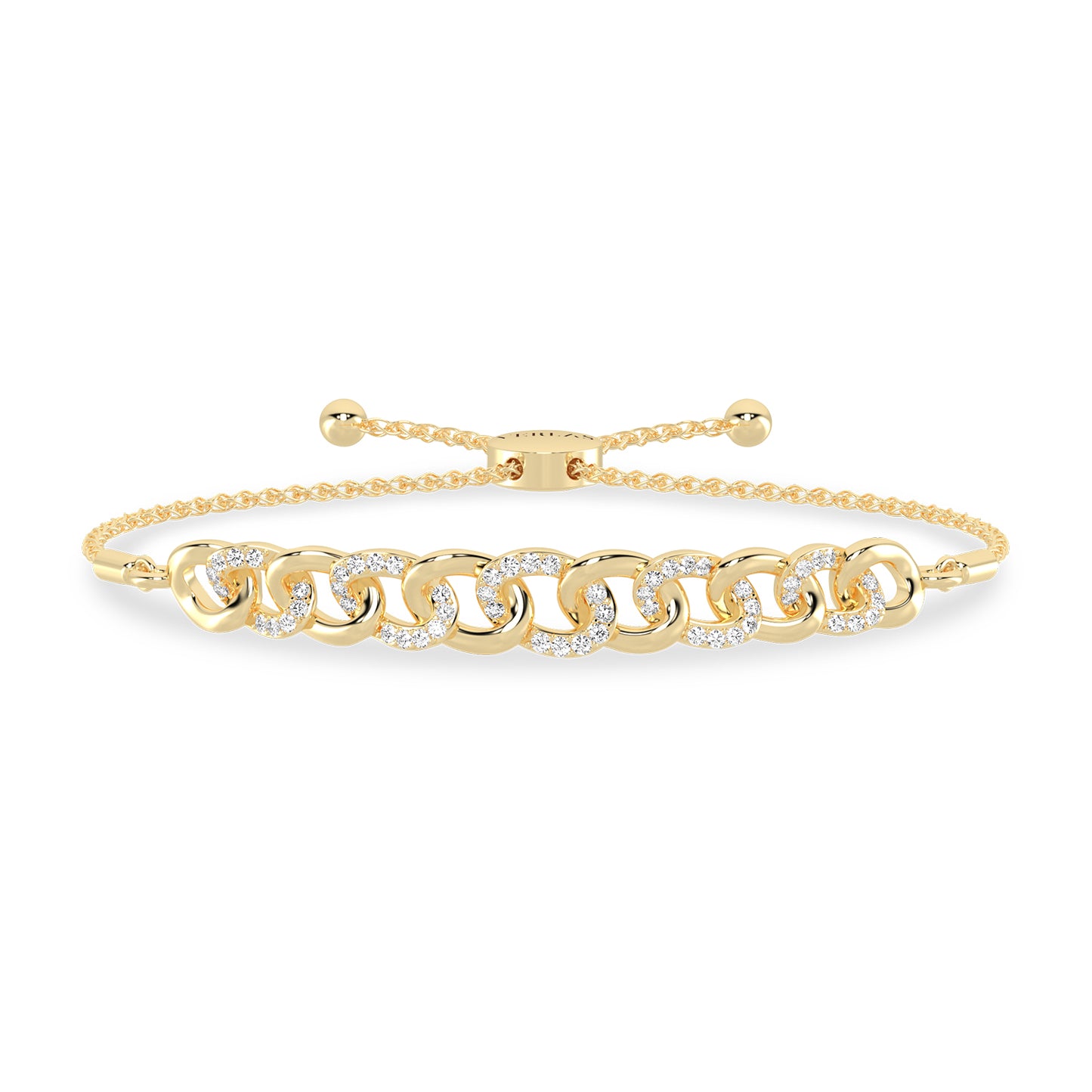 Alternating Diamond Curb Link Bolo Bracelet