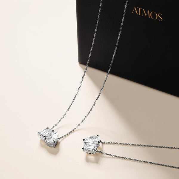 Emerald Pear Diamond Two-Stone Necklace