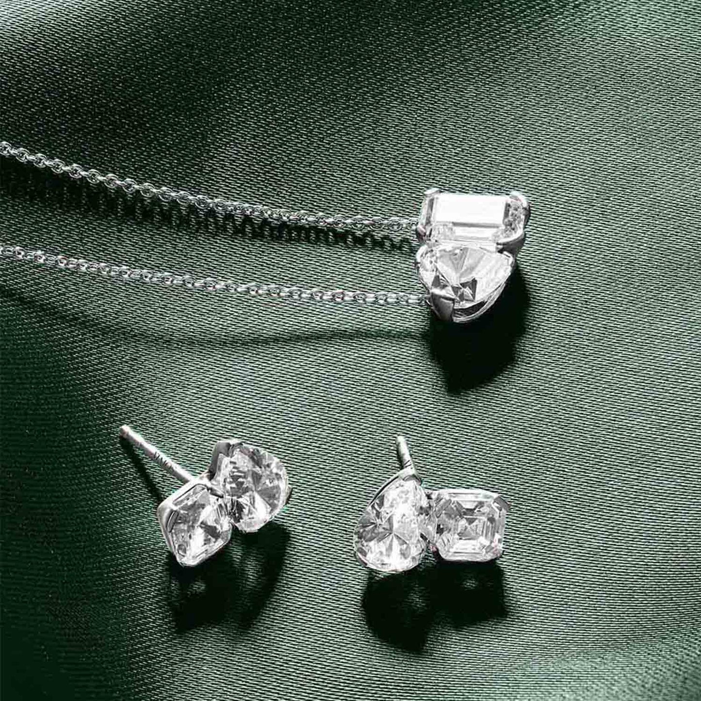 Atmos Heart Emerald Diamond Two-Stone Necklace