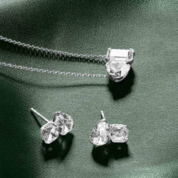 Heart Emerald Diamond Two-Stone Necklace