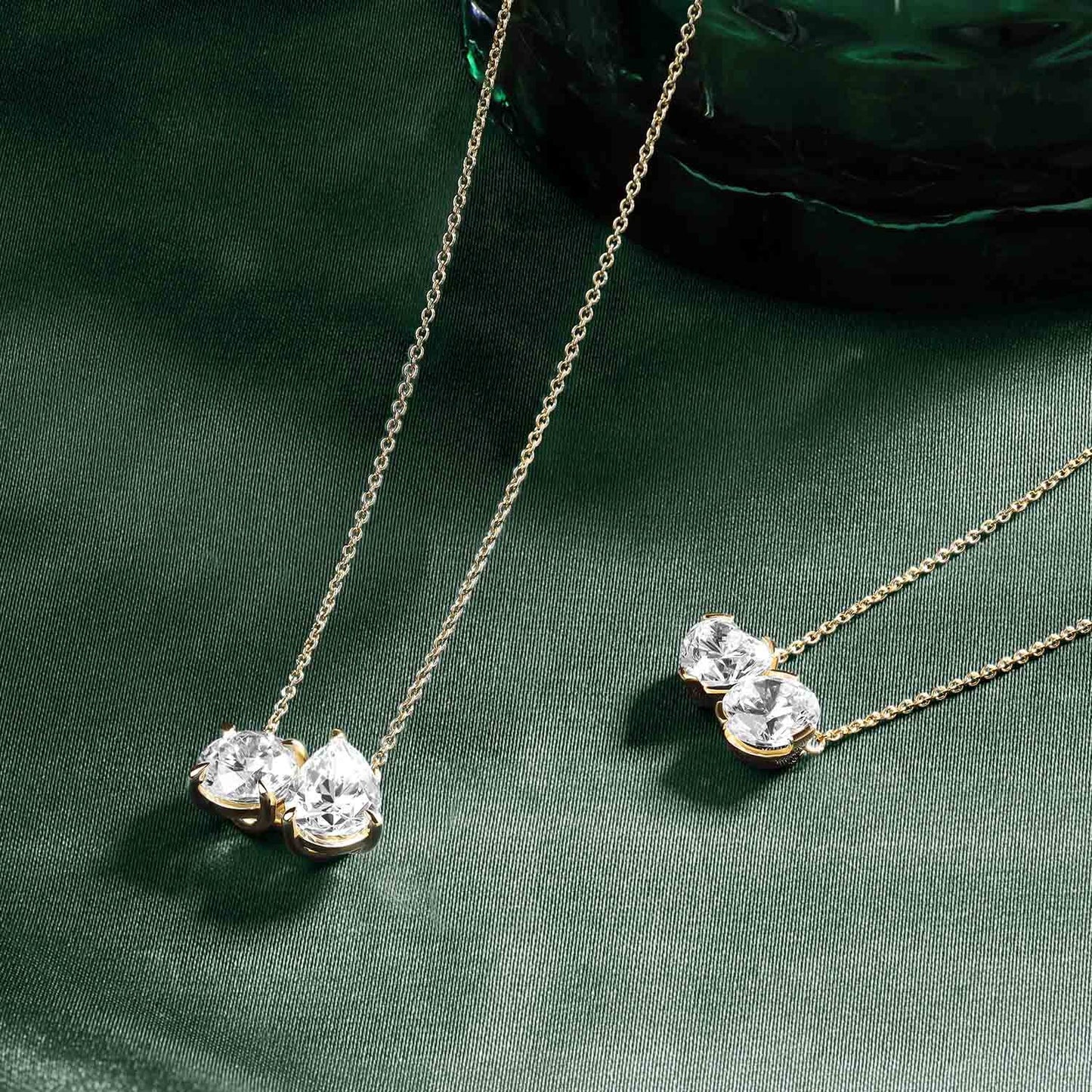 Atmos Heart Emerald Diamond Two-Stone Necklace