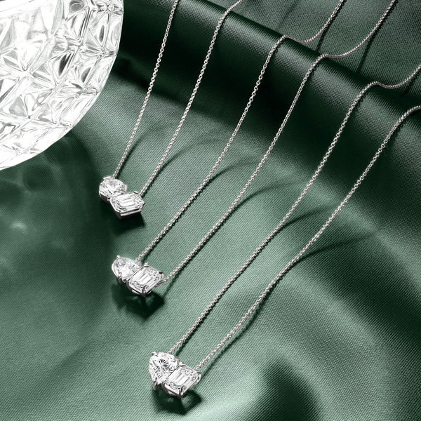 Pear-Emerald Diamond Two-Stone Necklace