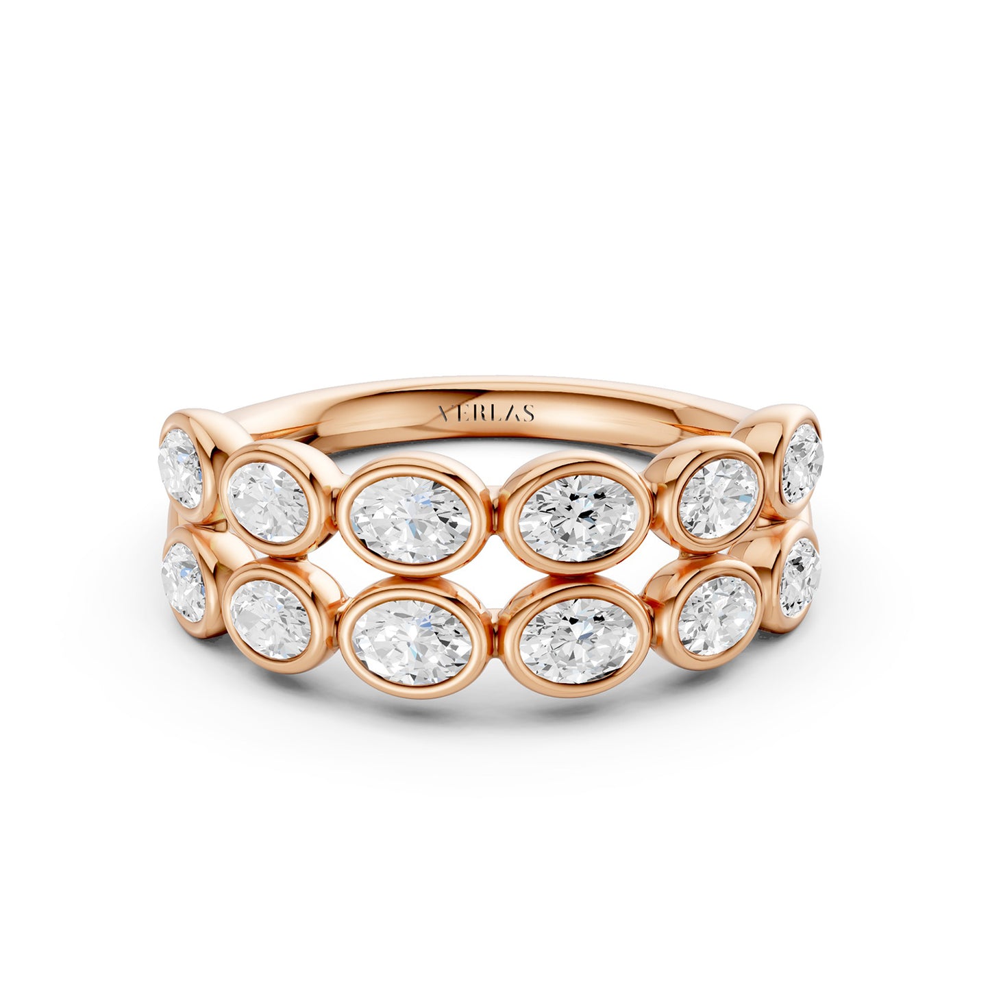 Two-Tier Oval Bezel-Set Diamond Band