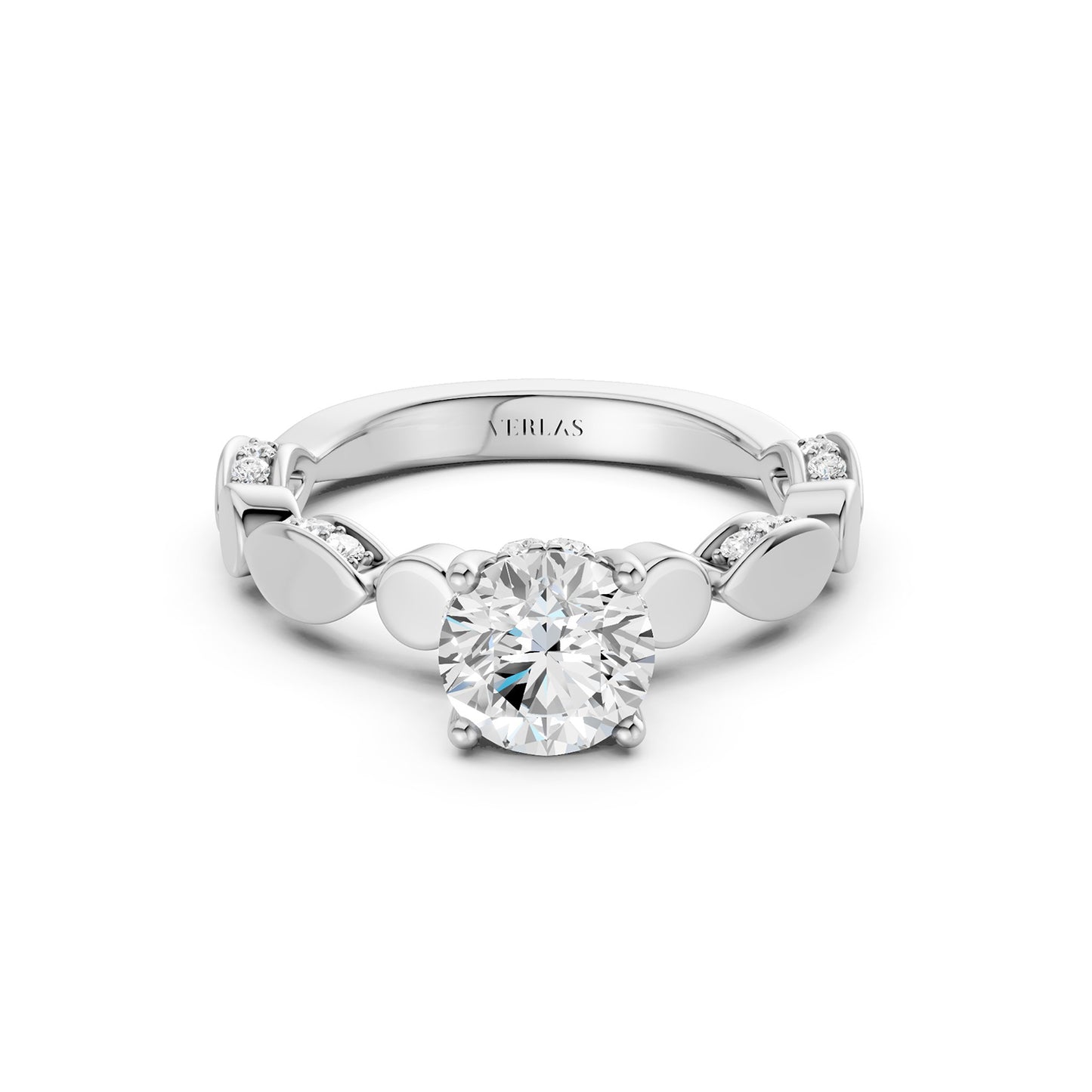 Round Hidden Halo Accent Diamond Ring