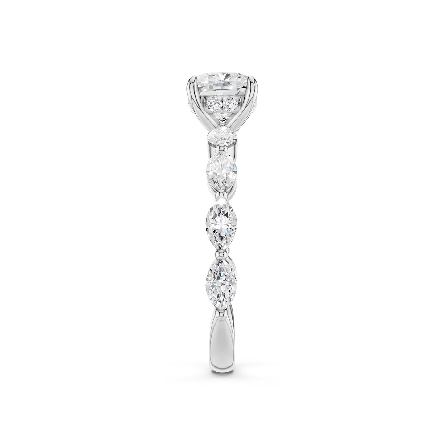 Cushion-Marquise  Hidden Halo Diamond Ring