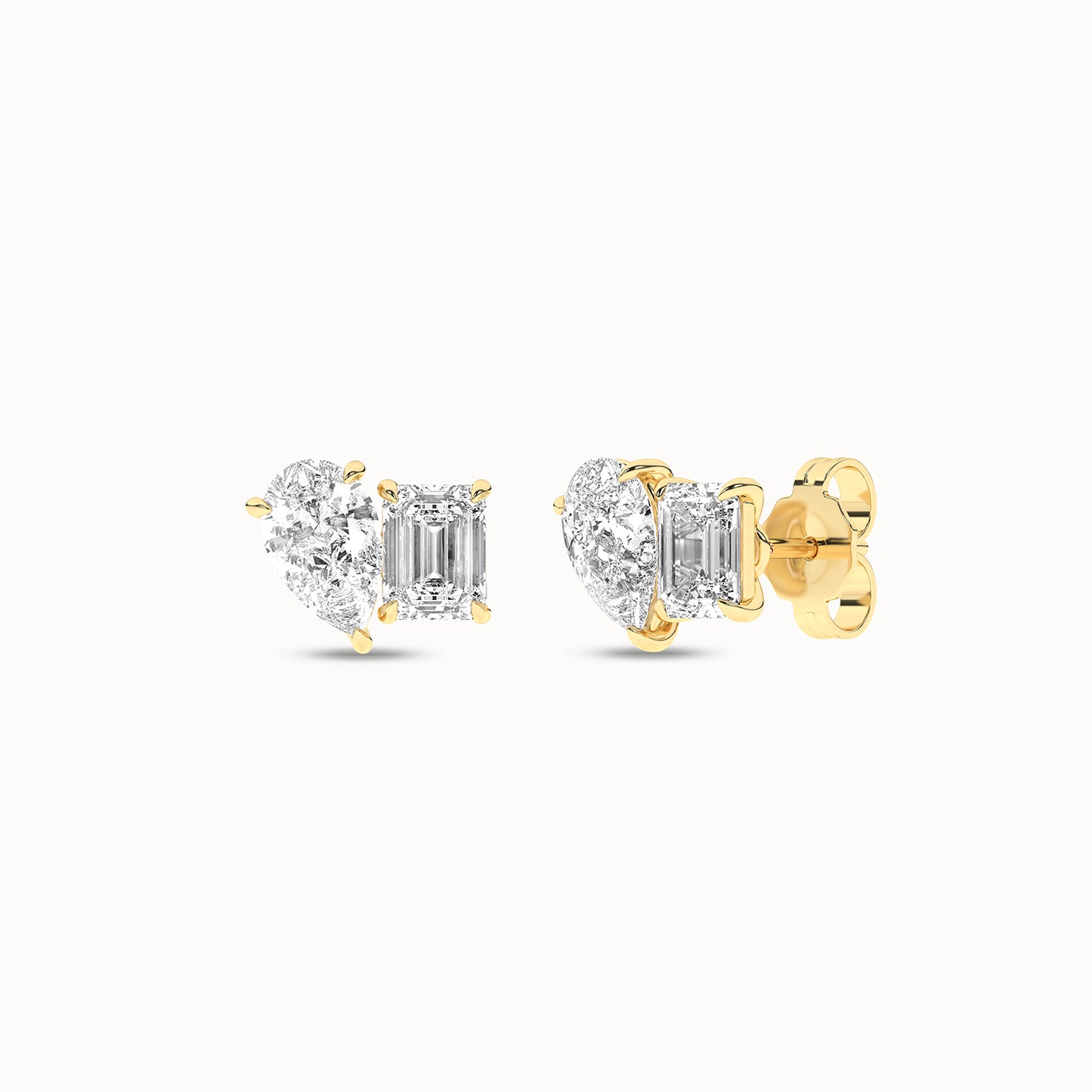 Pear Emerald Diamond Two Stone Studs