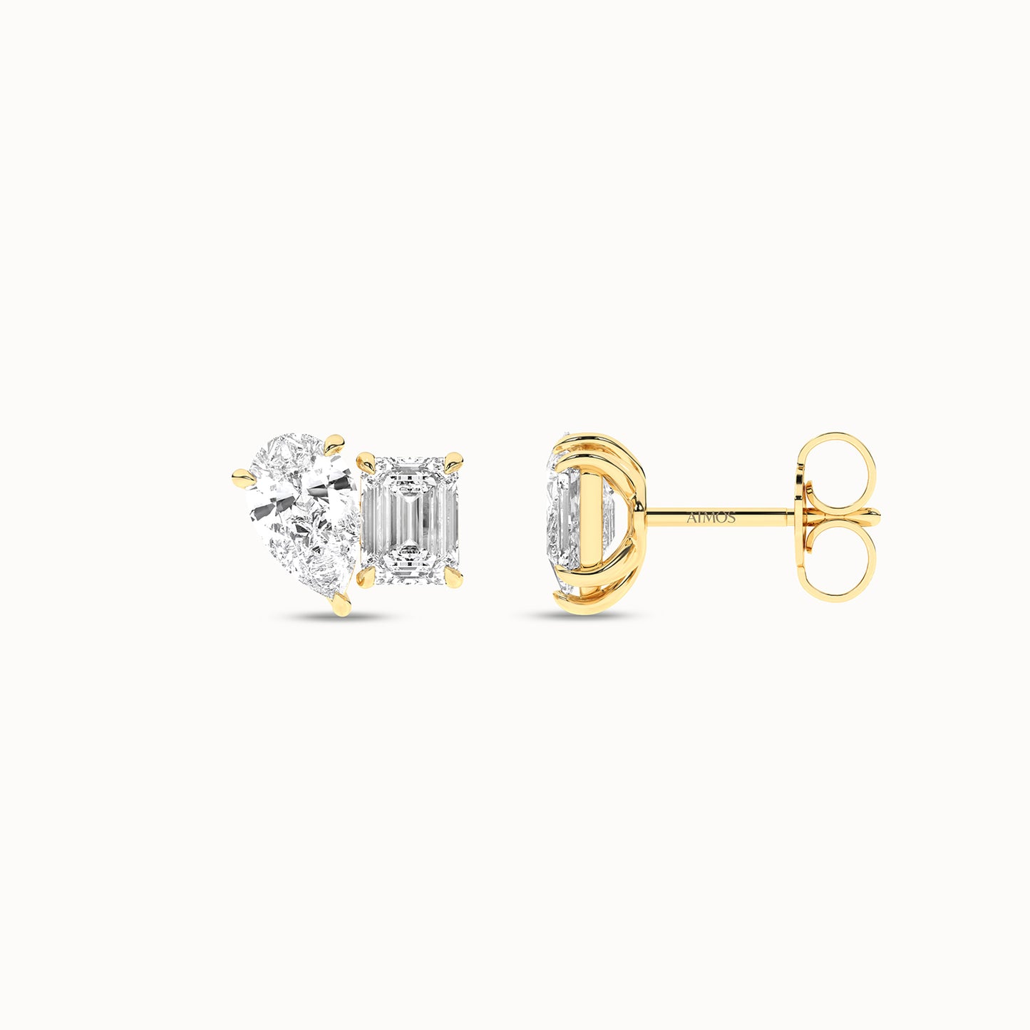 Pear Emerald Diamond Two Stone Studs