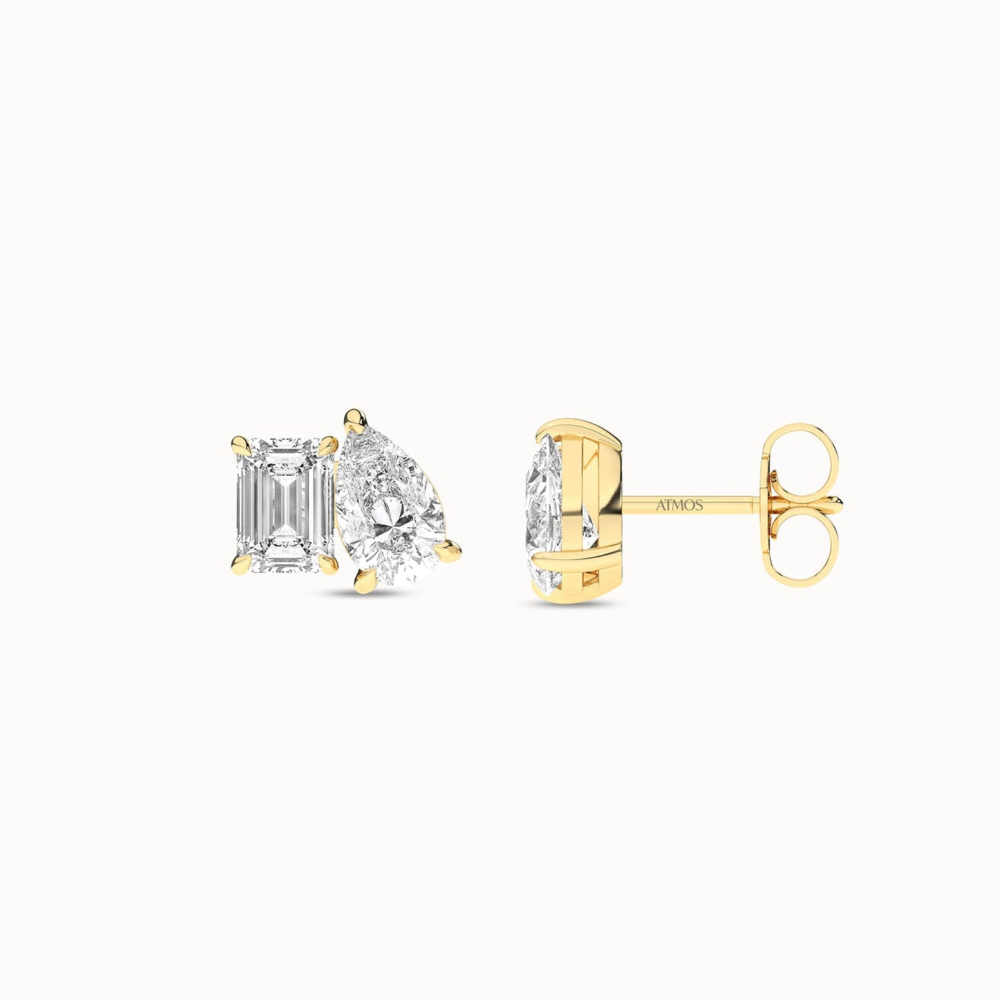 Emerald Pear Diamond Two Stone Studs