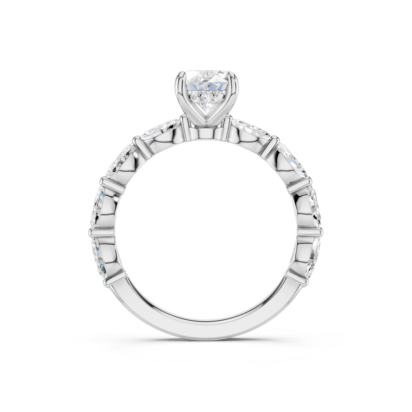 Oval-Marquise  Hidden Halo Diamond Ring