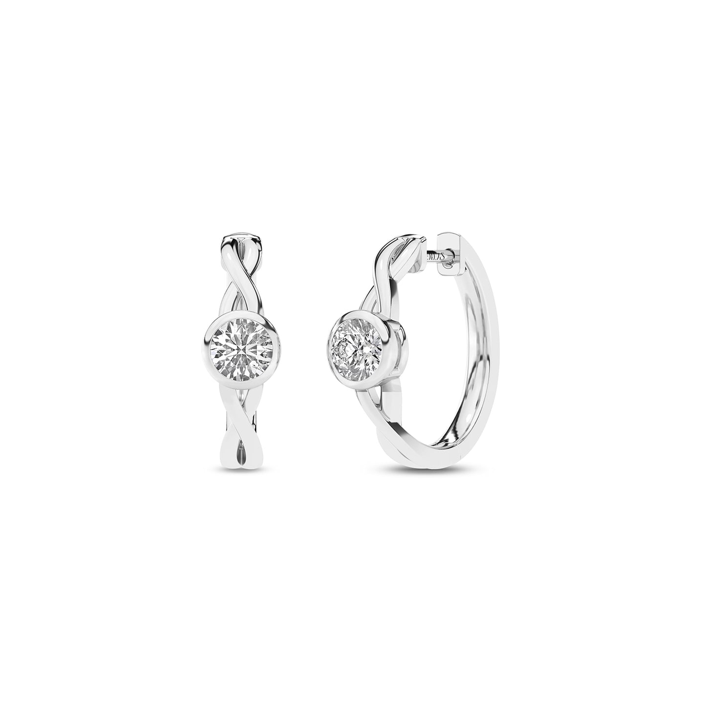 Twisted Bezel Round Diamond Huggie Hoops