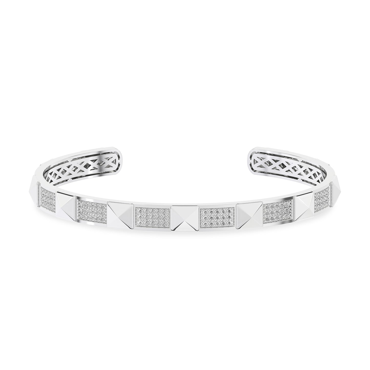 Pyramid 3-Diamond Rows Cuff Bracelet