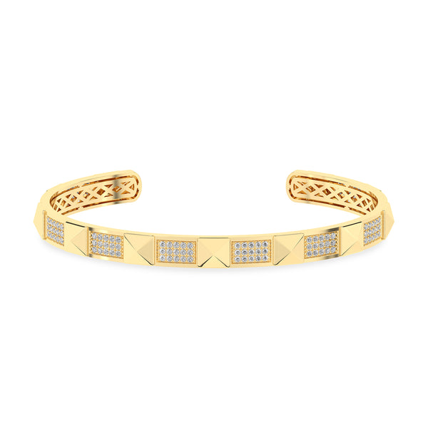 Pyramid 3-Diamond Rows Cuff Bracelet