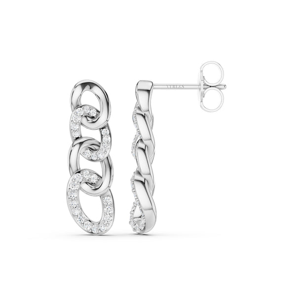 Alternating Diamond Cuban Link Drop Earrings