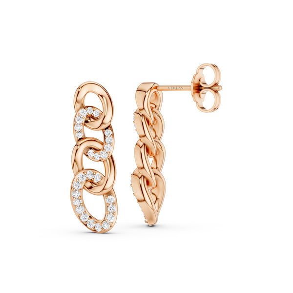 Alternating Diamond Cuban Link Drop Earrings