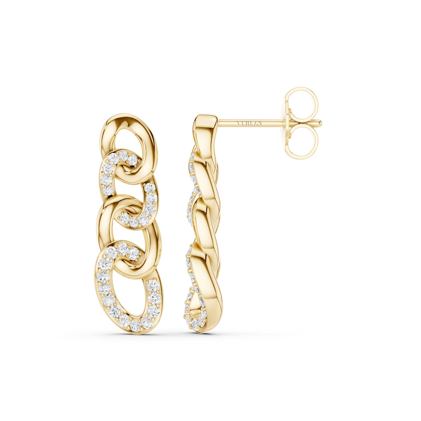Alternating Diamond Cuban Link Drop Earrings