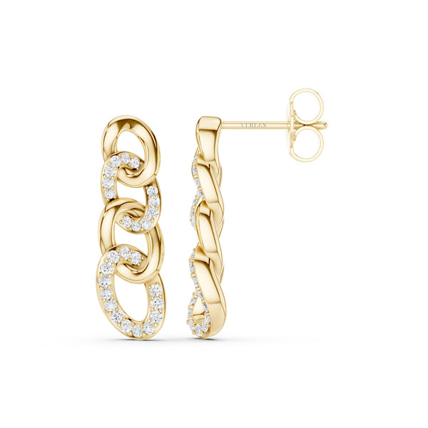 Alternating Diamond Cuban Link Drop Earrings