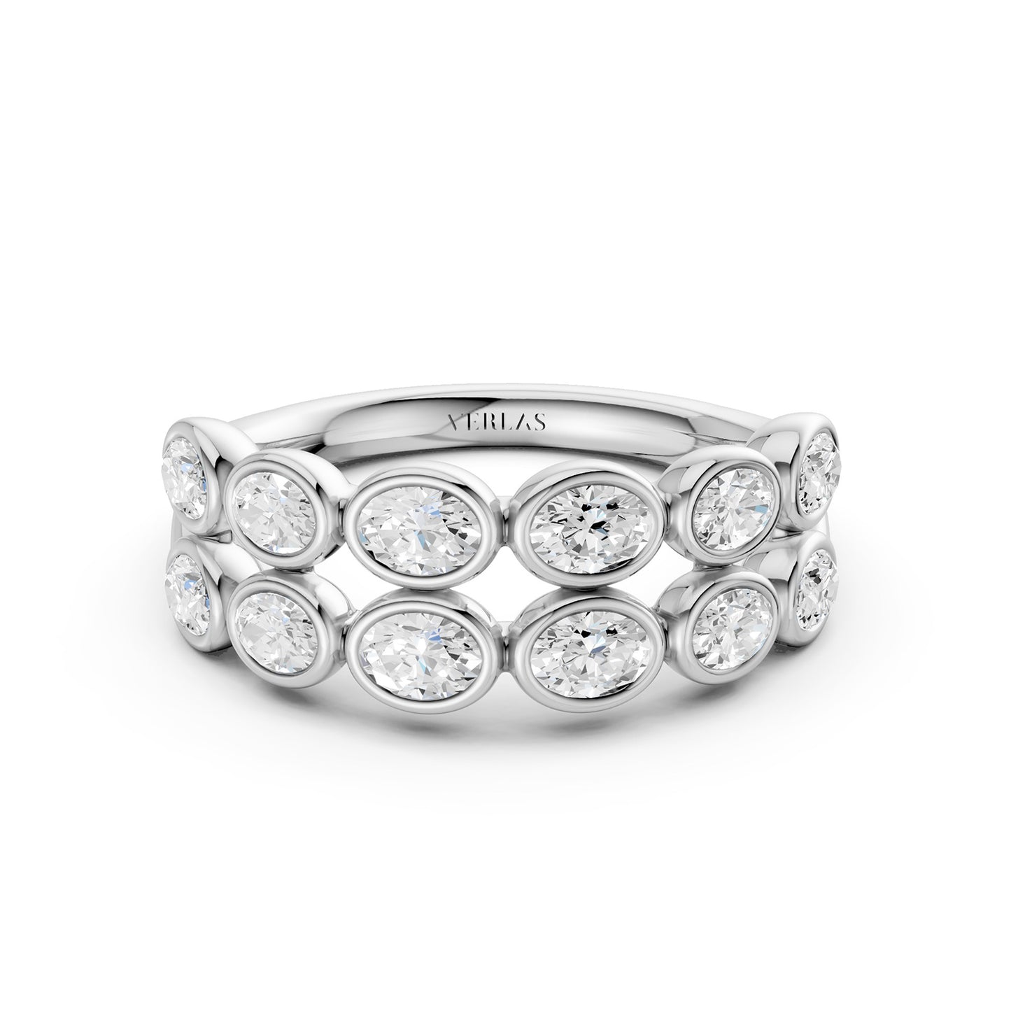 Two-Tier Oval Bezel-Set Diamond Band