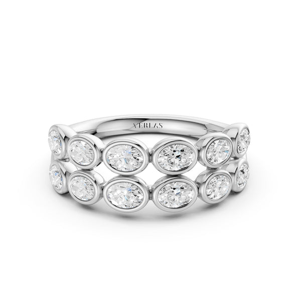 Two-Tier Oval Bezel-Set Diamond Band