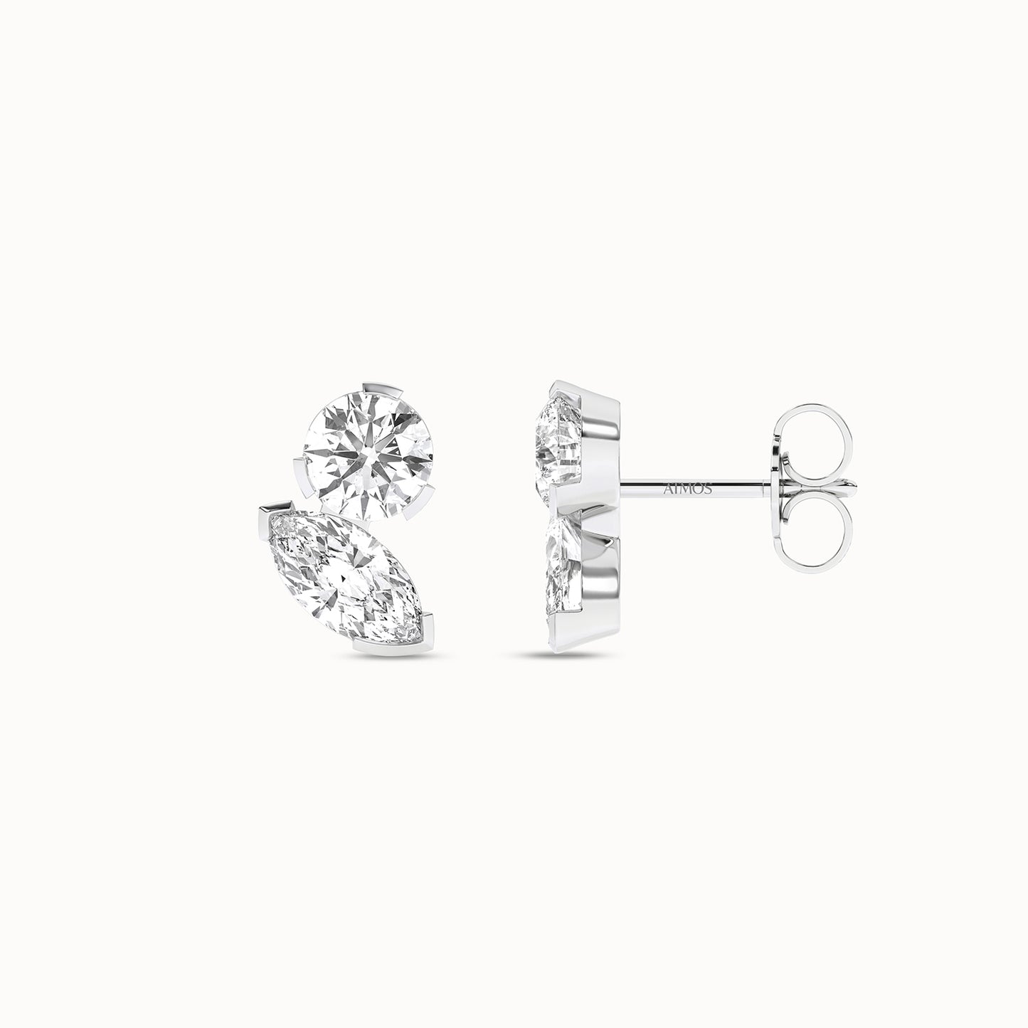 Round Marquise Diamond Two Stone Studs