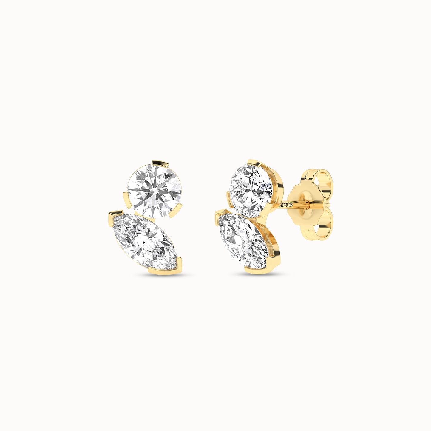 Round Marquise Diamond Two Stone Studs