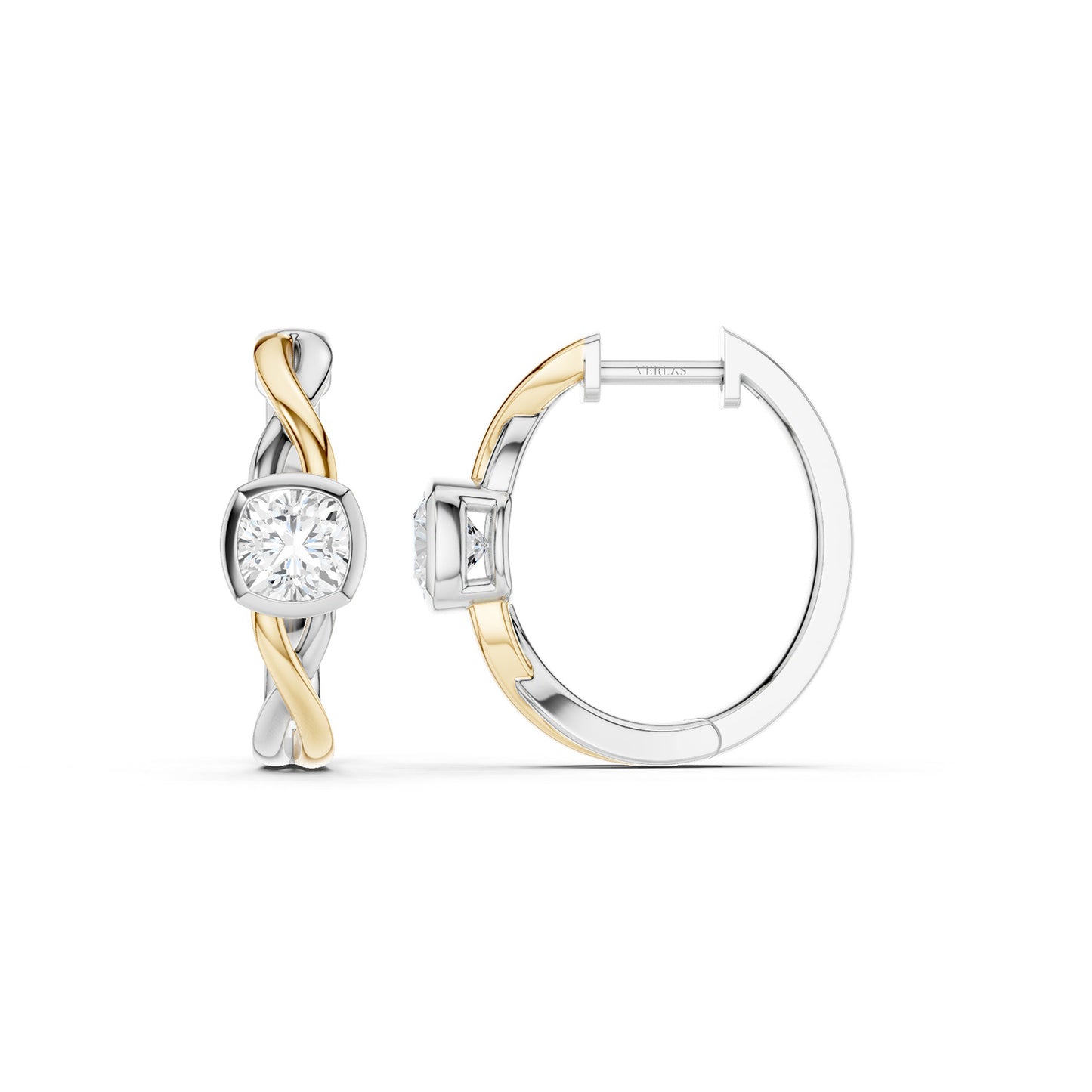 Twisted Bezel Cushion Huggie Hoops