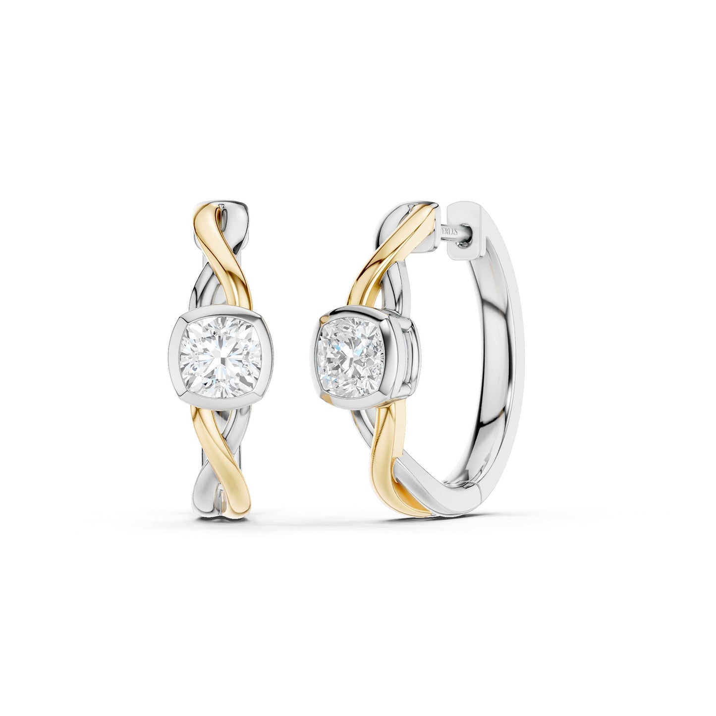 Twisted Bezel Cushion Huggie Hoops