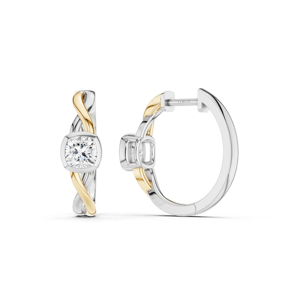 Twisted Bezel Cushion Huggie Hoops