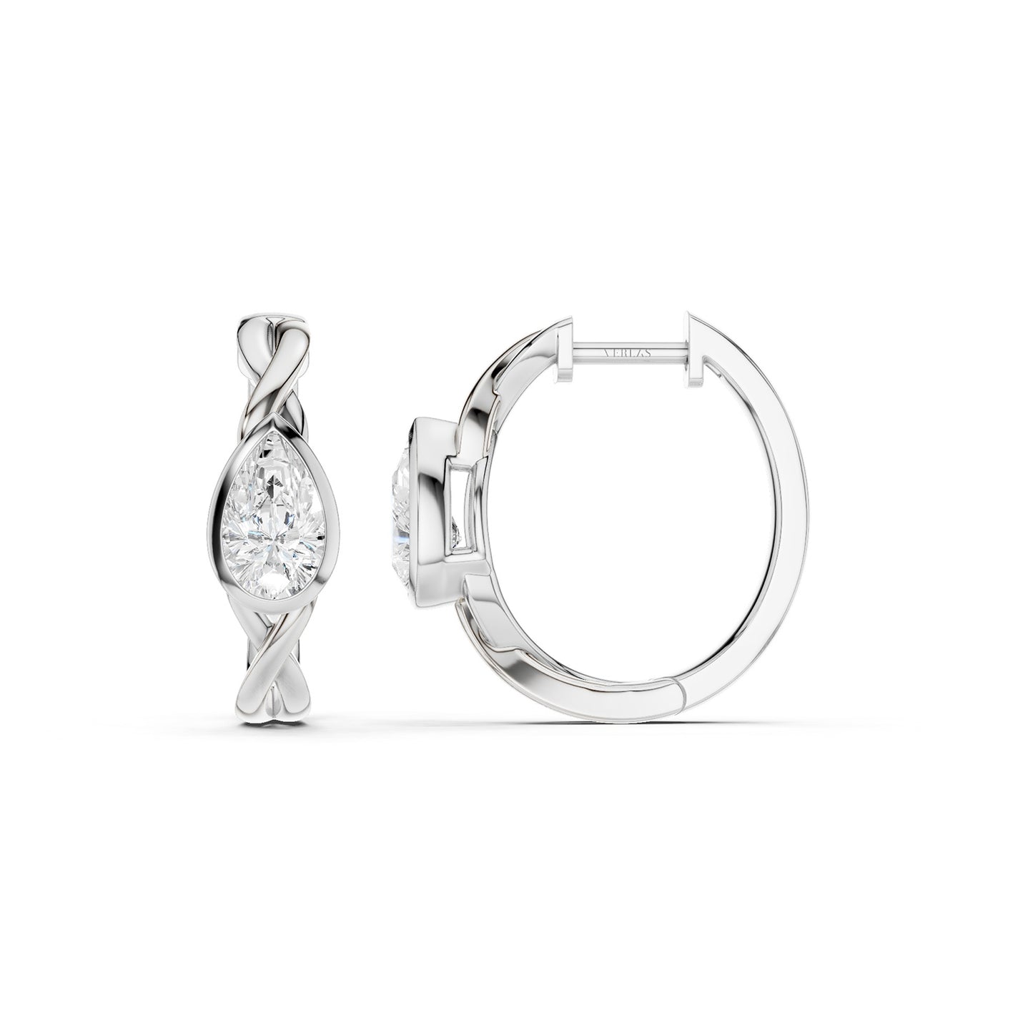 Twisted Bezel Pear Huggie Hoops