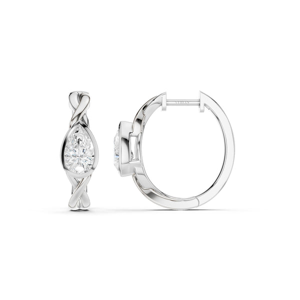 Twisted Bezel Pear Huggie Hoops